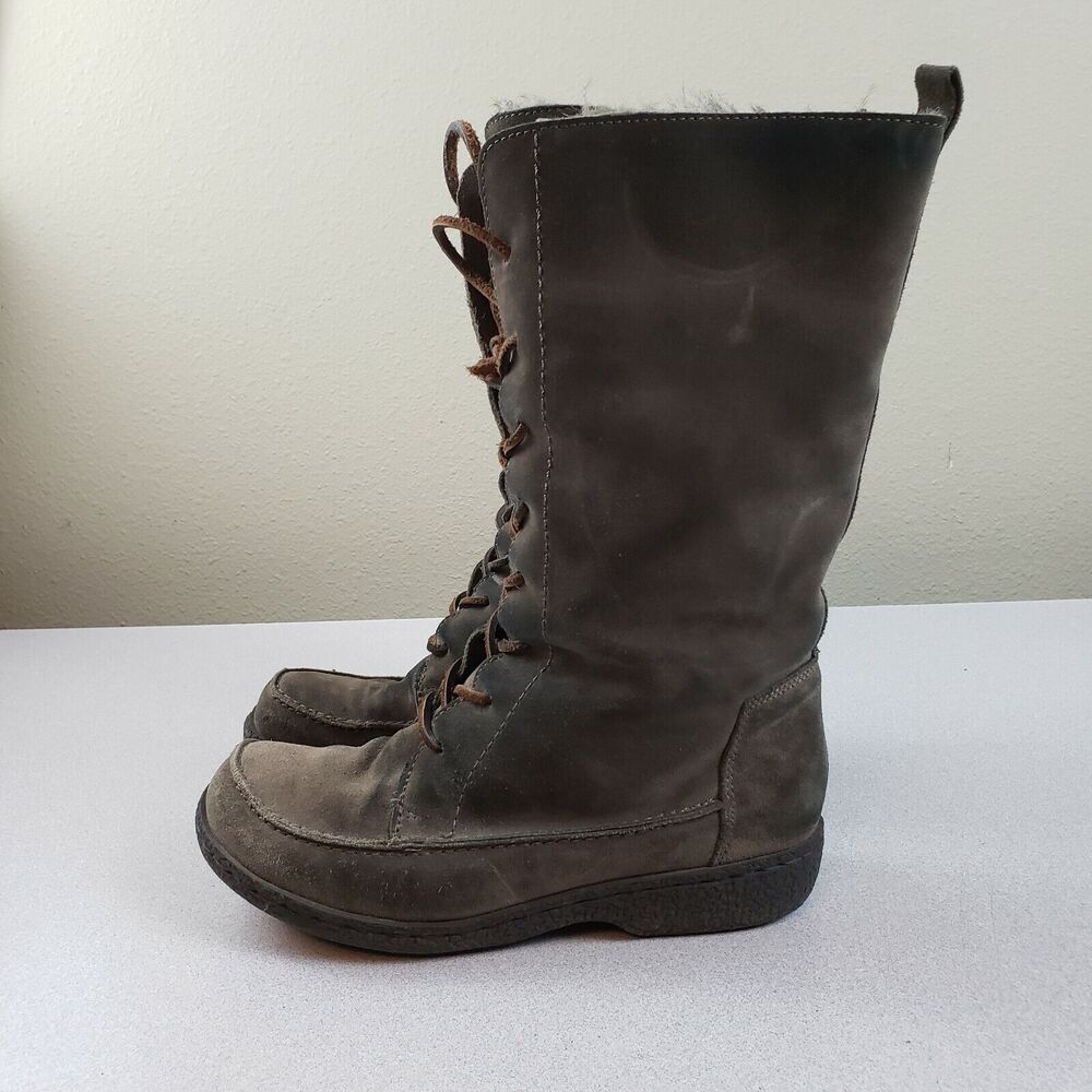 Sam‎ Edelman Womens Brown Leather Round Toe Mid Calf Lace Up Snow Boots Size 7